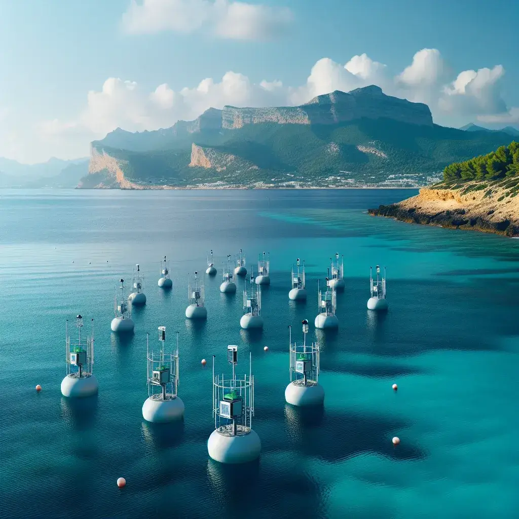 "Boyas inteligentes en las aguas costeras de Baleares para el control de calidad del agua, mejorando la sostenibilidad y la protección del medio ambiente marino."